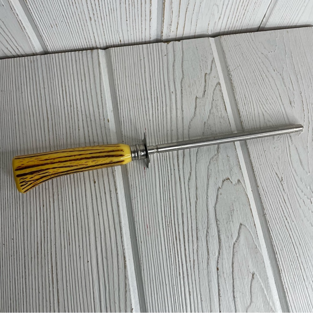 Vintage Butterscotch Bakelite Knife Honing Rod Faux Antler 12.25”